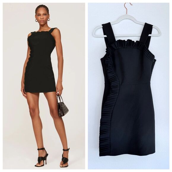 The Kooples Women's Ruffle Open Back Thick Strap Mini Dress in Black Sz 0 (US 2) - Picture 1 of 15